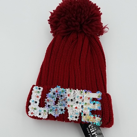 🆕️ Sequin LOVE Graphic Chunky Knit Hat - Picture 1 of 5